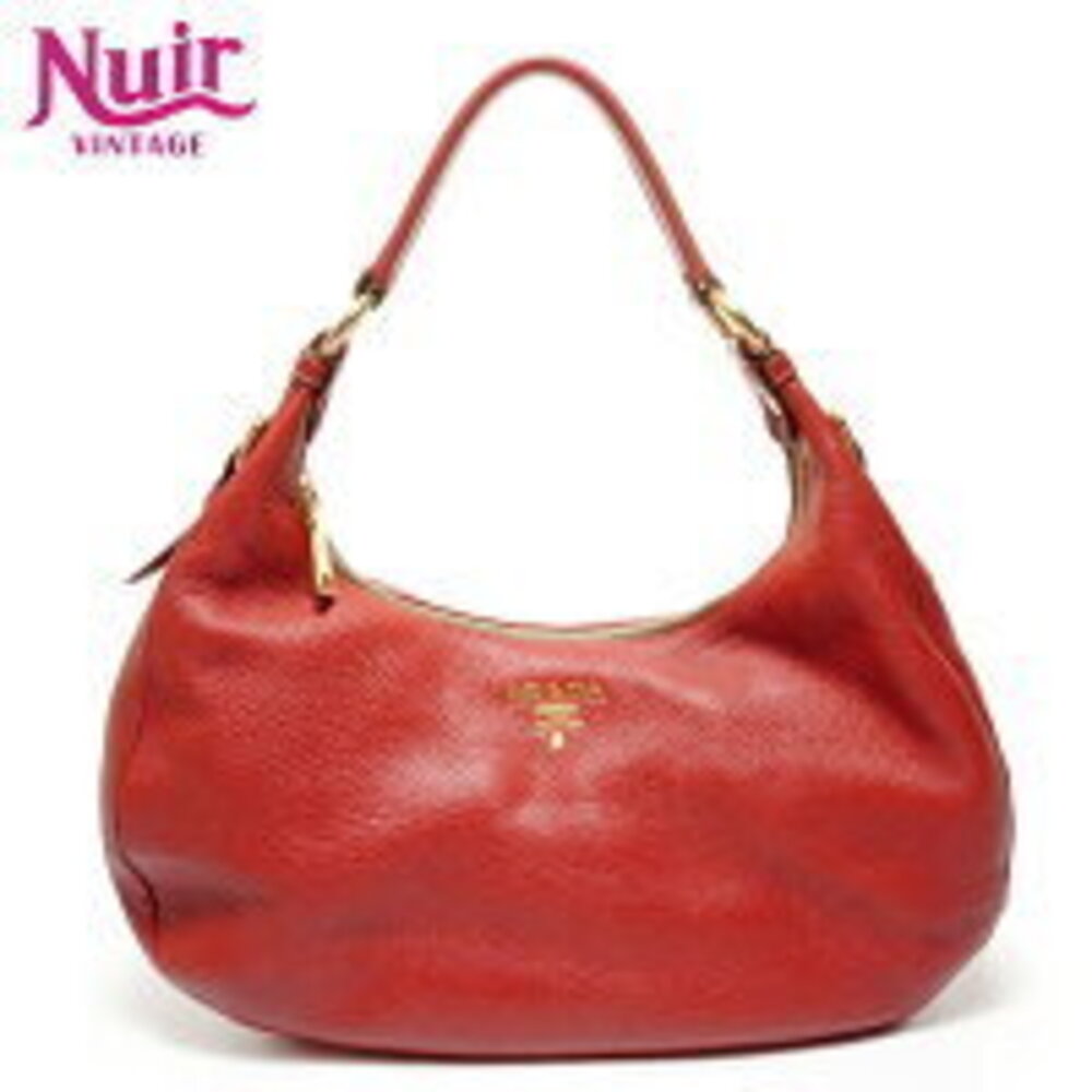 Prada Leather One Shoulder Hobo Bag Red